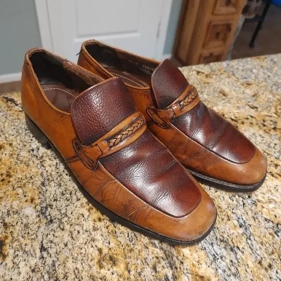 Vintage Nunn Bush Brown Leather Loafers Size 8 1/2 EEE ID 944100